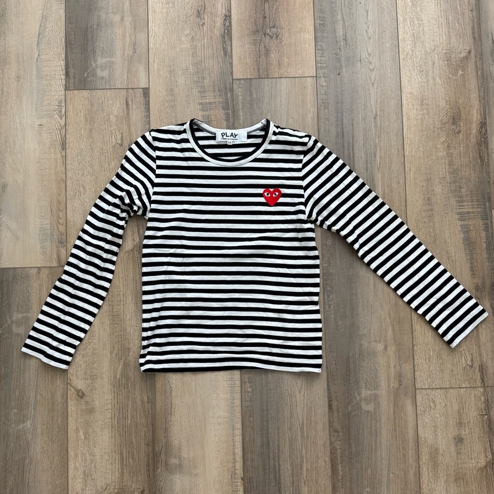 Comme des Garçons PLAY Striped Red Heart Long-Sleeve Shirt